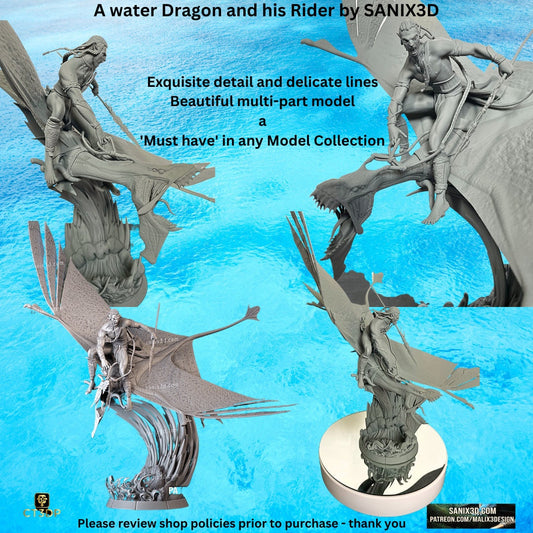 3D Printed Water Dragon and Rider Model by Sanix3D