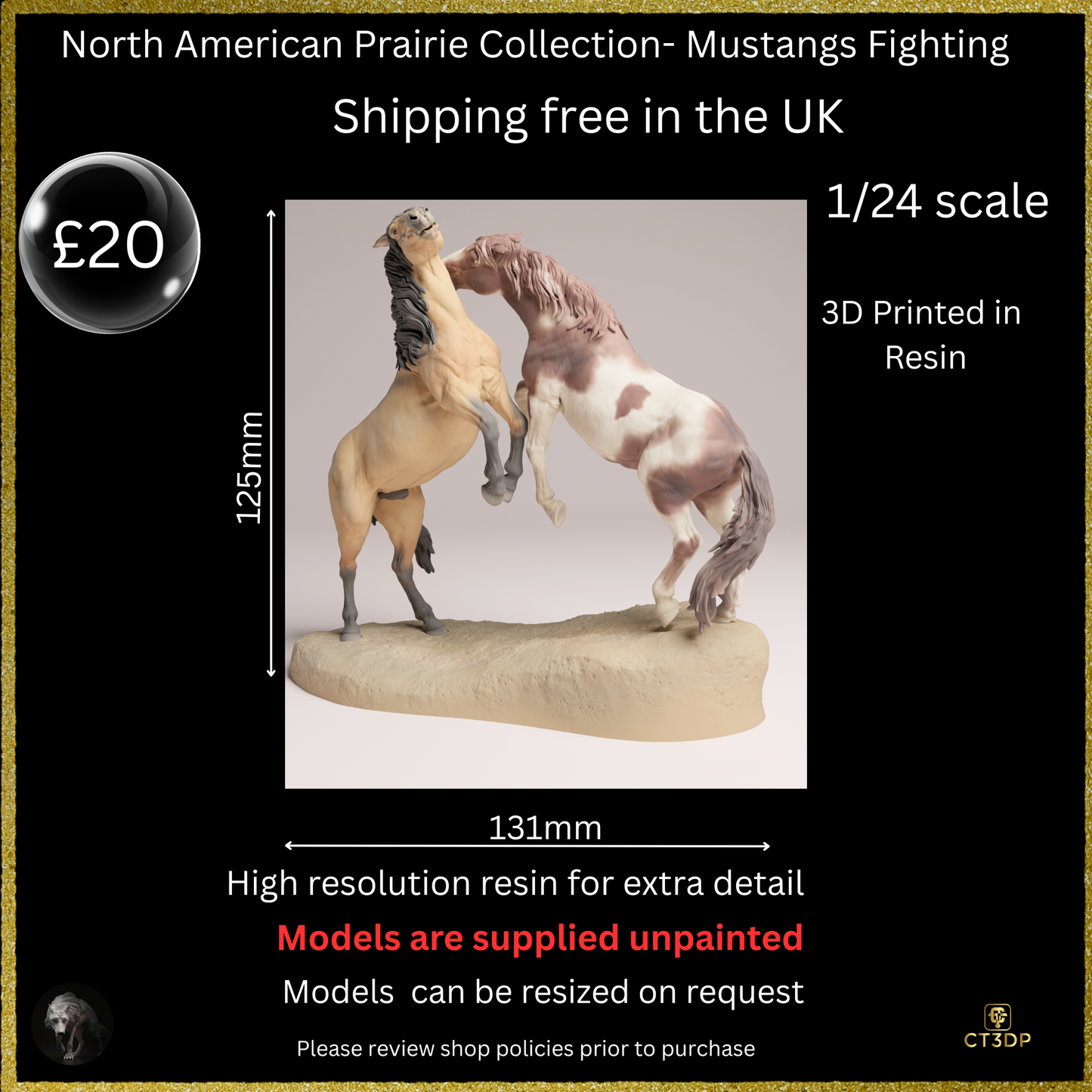 3D Resin printed Mustangs Fighting from the North American Prairies Collection
