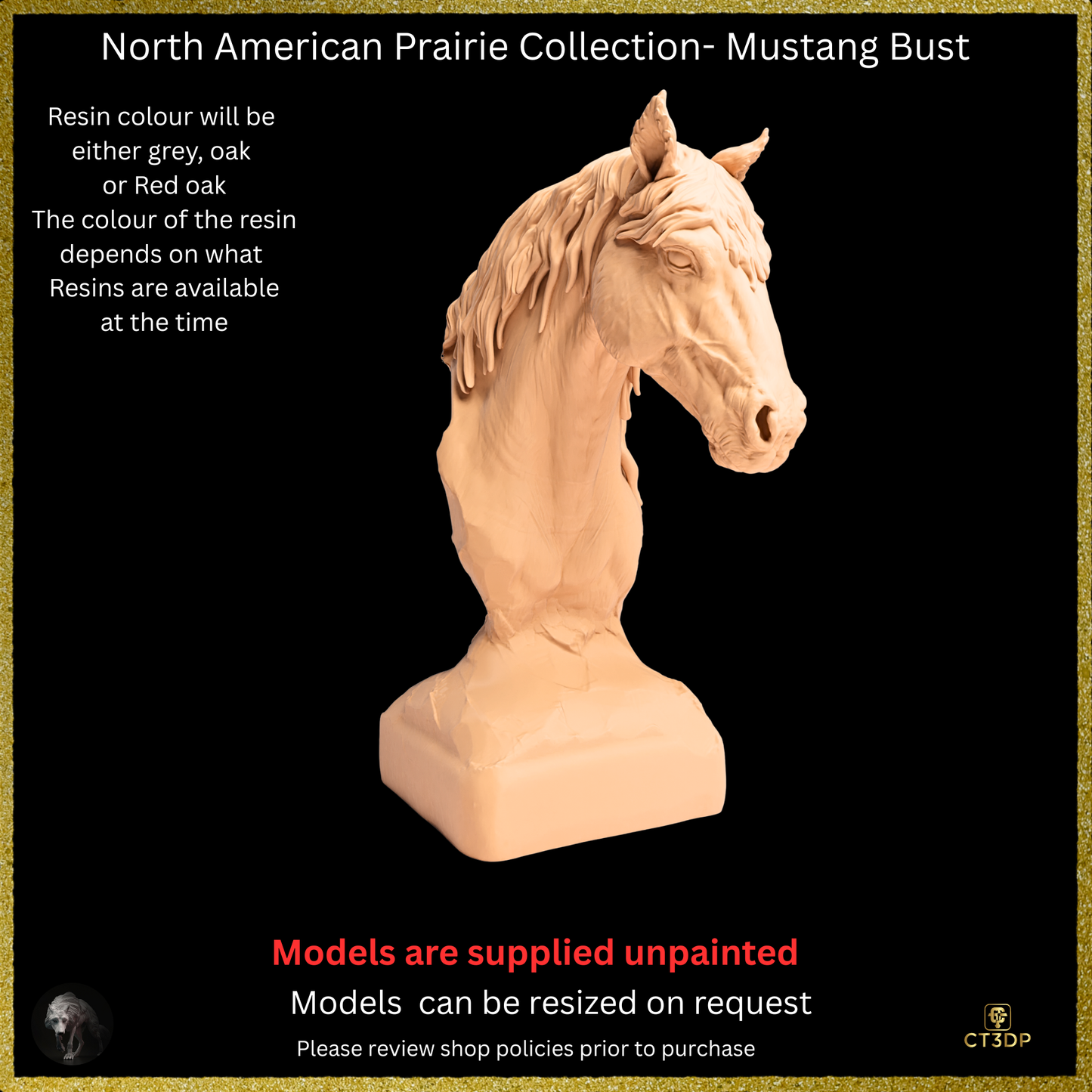 3D resin printed Mustang Bust from the North American Prairie collection
