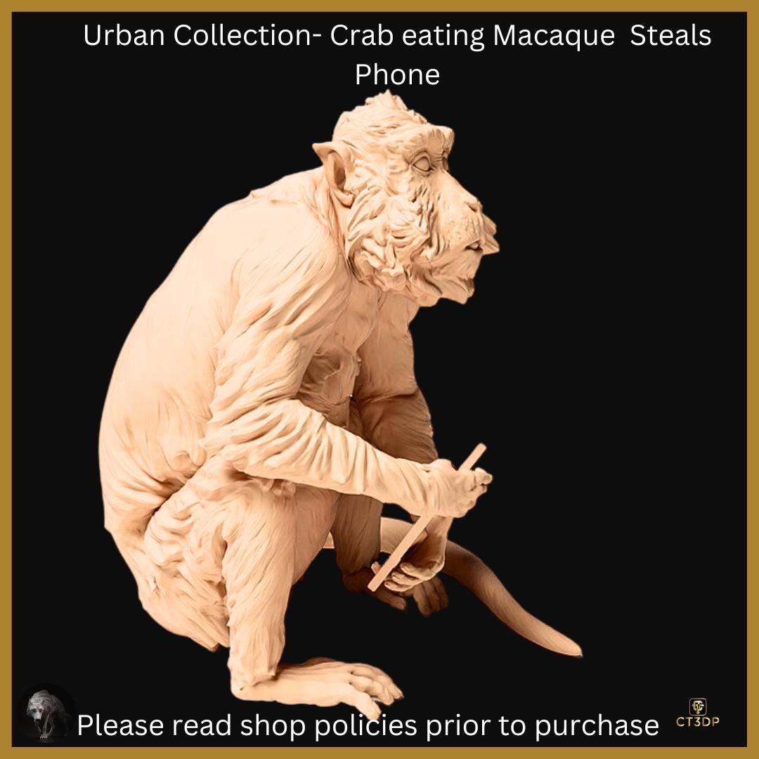 Urban Animal collection: Crab Eating Macaque steals phone - Fun model at 1/12th Scale