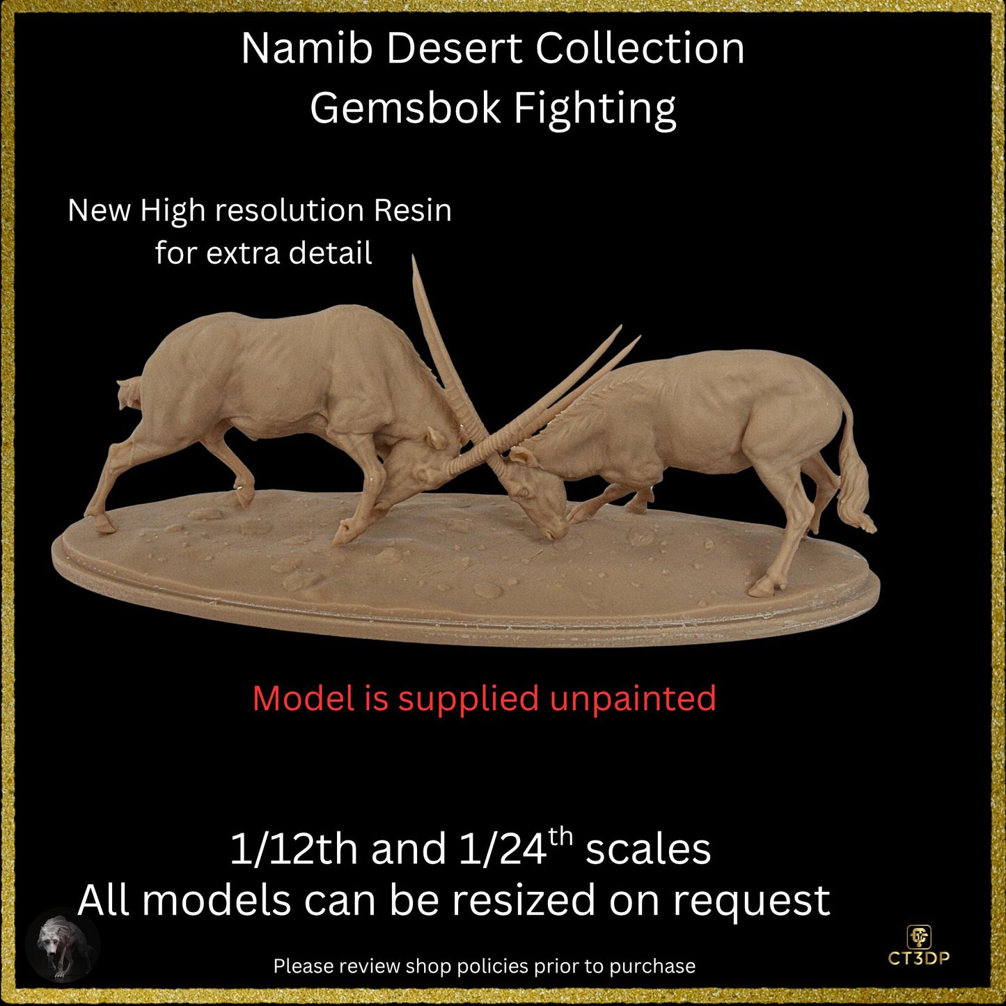 Namib Desert Collection- 2 Fighting Gemsbok- Model can be printed either 1/12th scale and at 1/24th scale