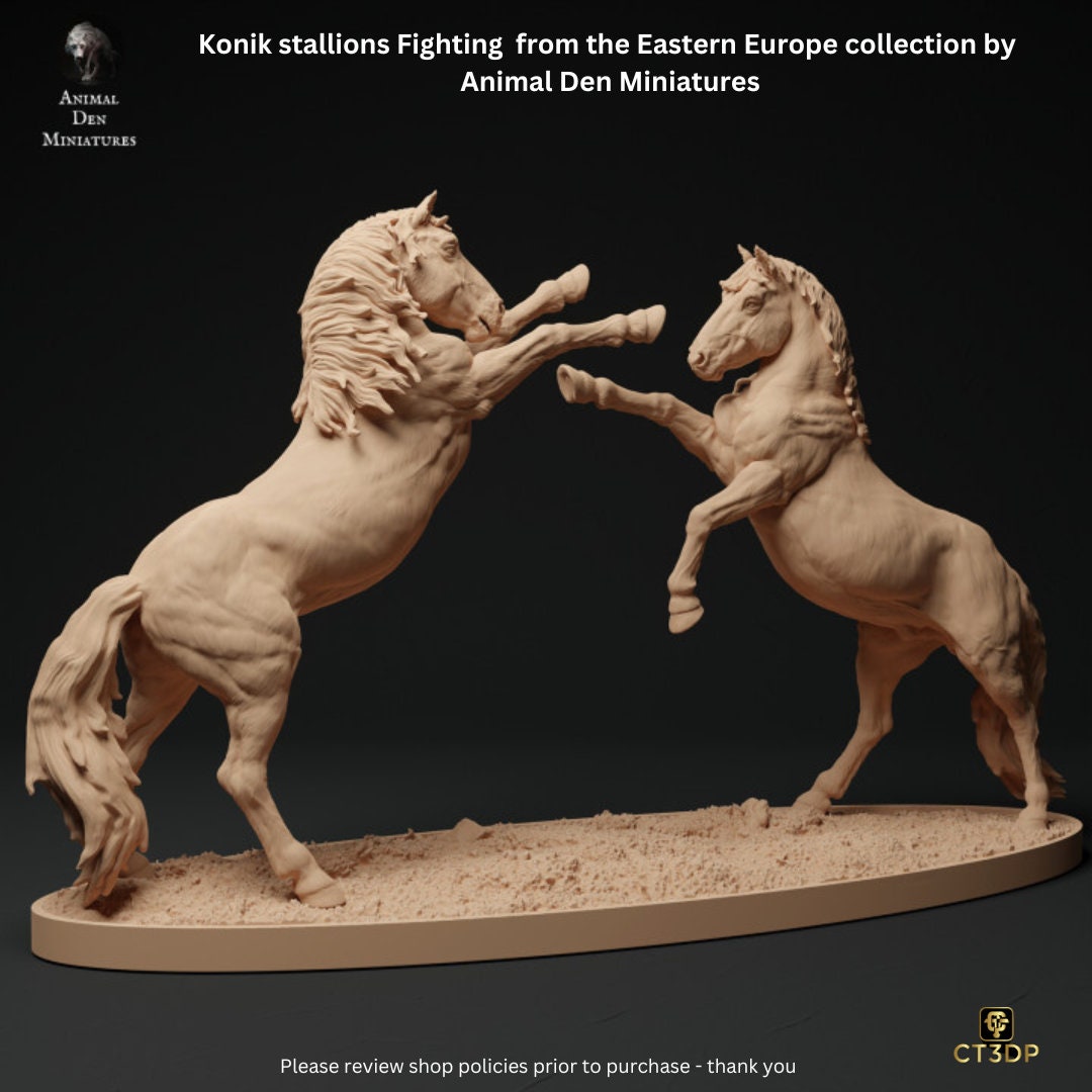 Konik Stallions Fighting from the Eastern Europe Collection by Animal Den Miniatures
