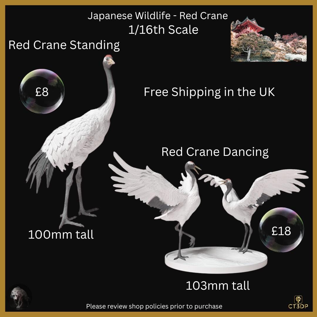 Japanese Wildlife collection- Red Crane-Japanese-Red Crane-Art-wildlife