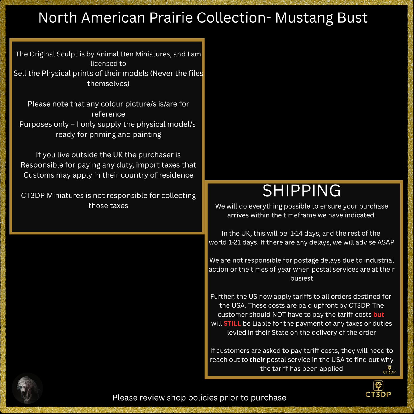 3D resin printed Mustang Bust from the North American Prairie collection