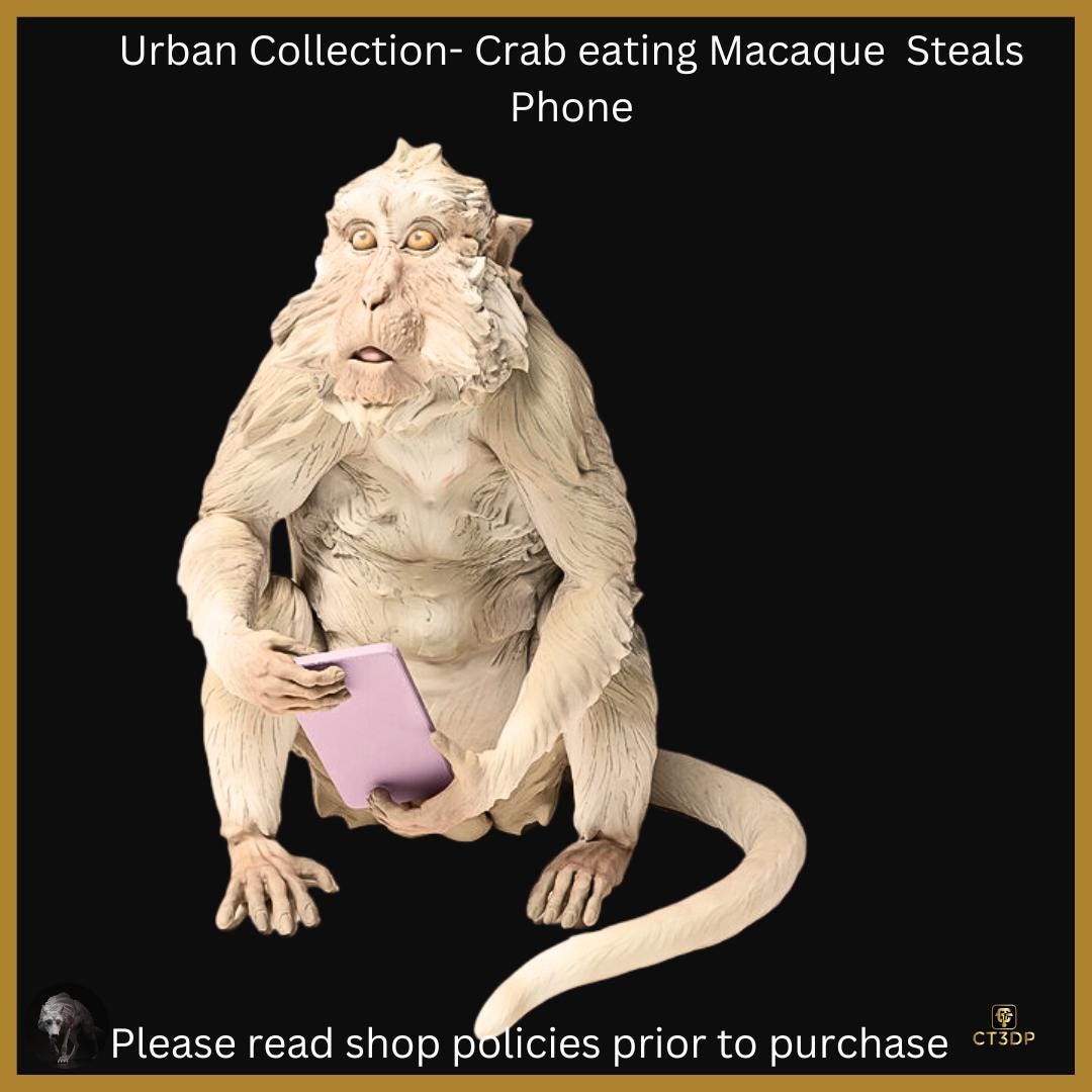 Urban Animal collection: Crab Eating Macaque steals phone - Fun model at 1/12th Scale