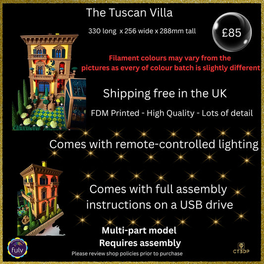 3D Printed Tuscan Villa Model Kit with Remote Lighting