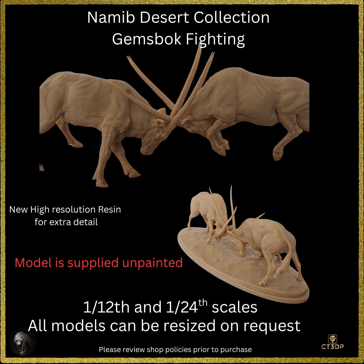 Namib Desert Collection- 2 Fighting Gemsbok- Model can be printed either 1/12th scale and at 1/24th scale