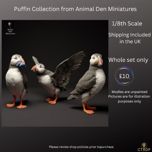 Puffin Miniature Collection:1/8th scale model collection 3D printed in Hi-resolution Resin for ultra-detail