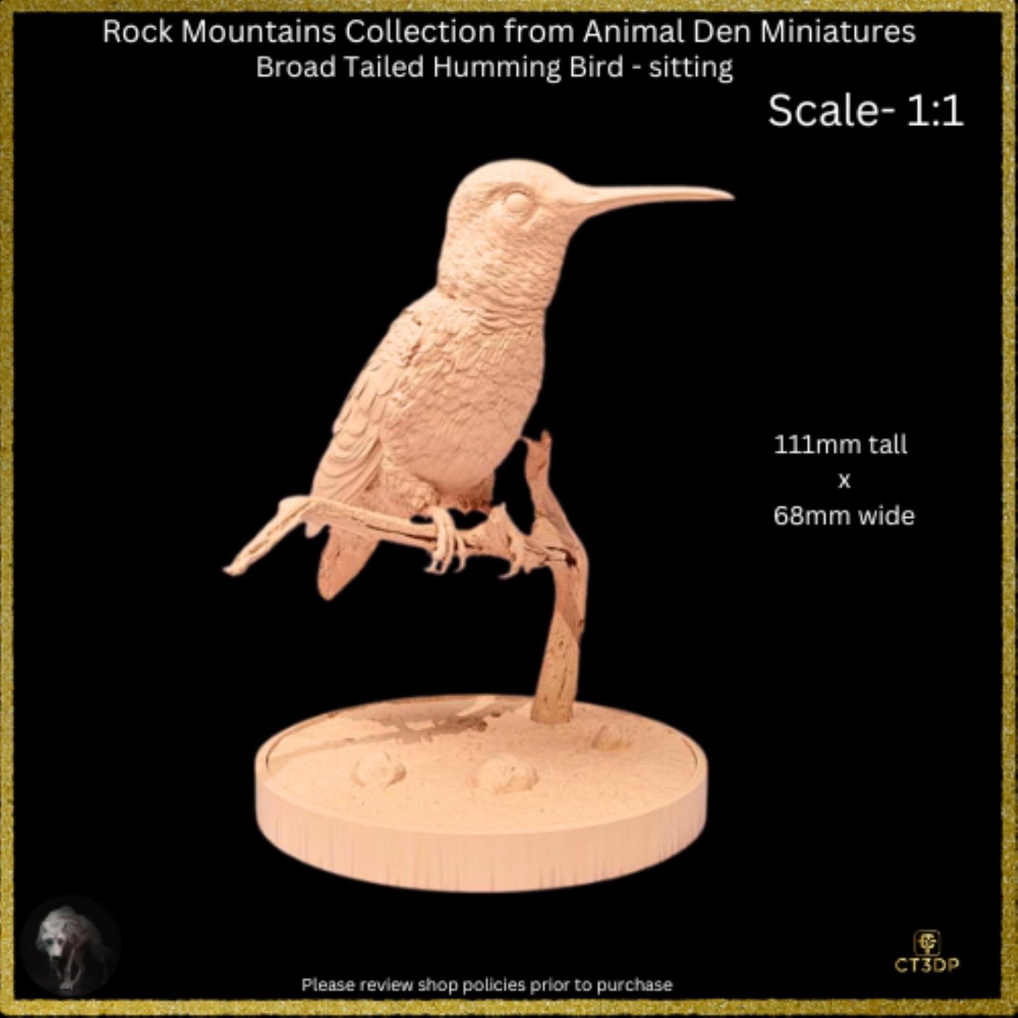 3D Printed Broad-Tailed Hummingbird Miniature - Animal Den Minis