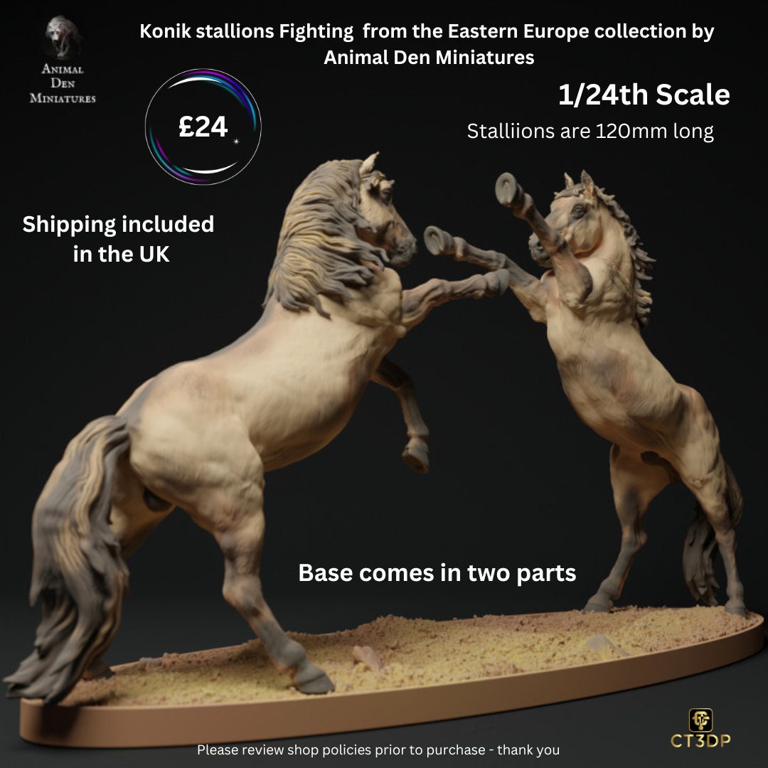 Konik Stallions Fighting from the Eastern Europe Collection by Animal Den Miniatures