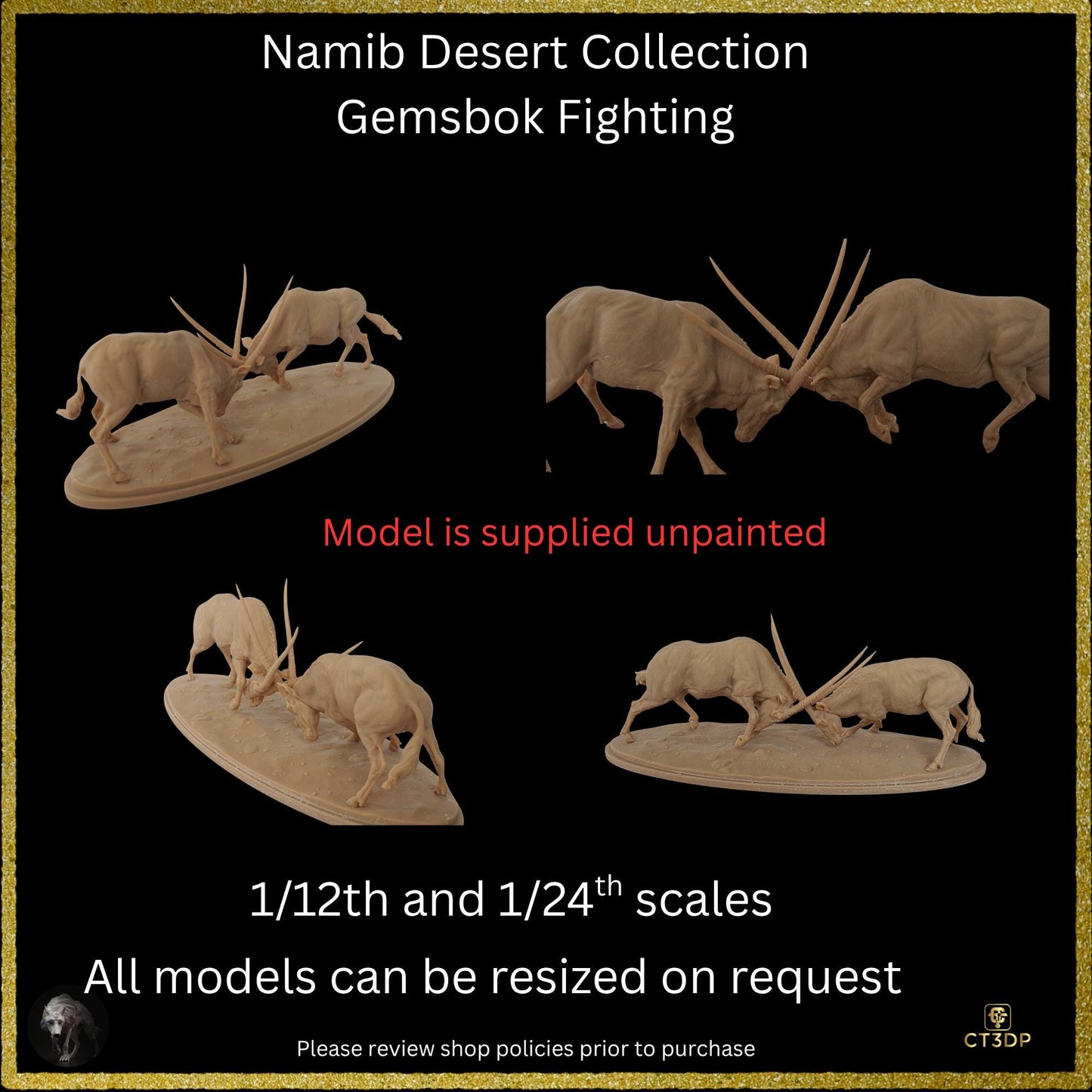 Namib Desert Collection- 2 Fighting Gemsbok- Model can be printed either 1/12th scale and at 1/24th scale