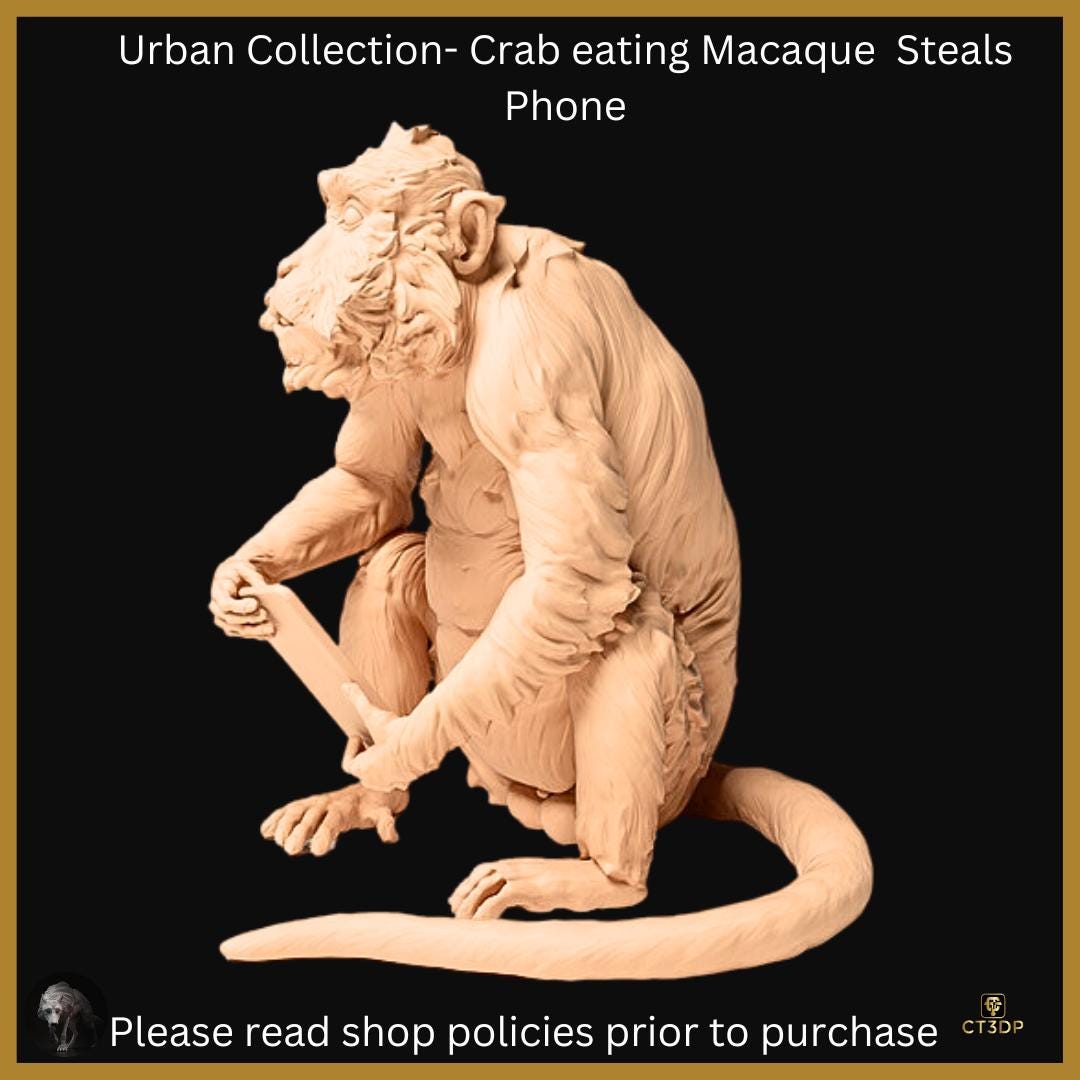 Urban Animal collection: Crab Eating Macaque steals phone - Fun model at 1/12th Scale