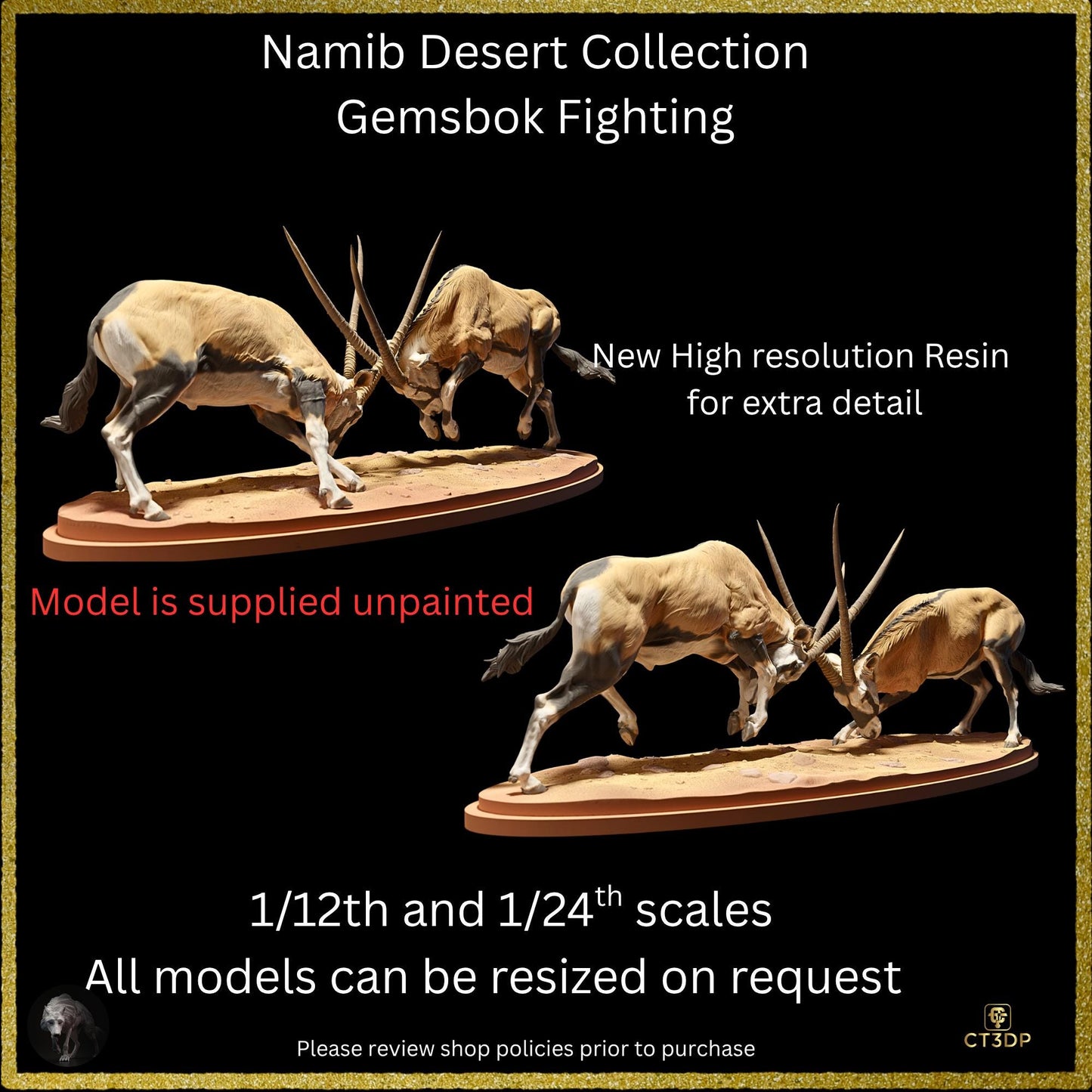 Namib Desert Collection- 2 Fighting Gemsbok- Model can be printed either 1/12th scale and at 1/24th scale