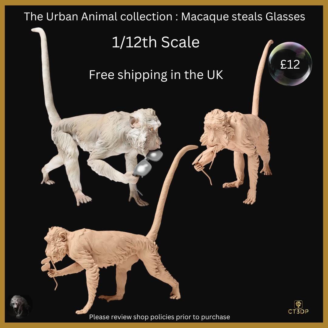 Macaque Monkey Stealing Glasses: 3D Resin Model (1/12 Scale)