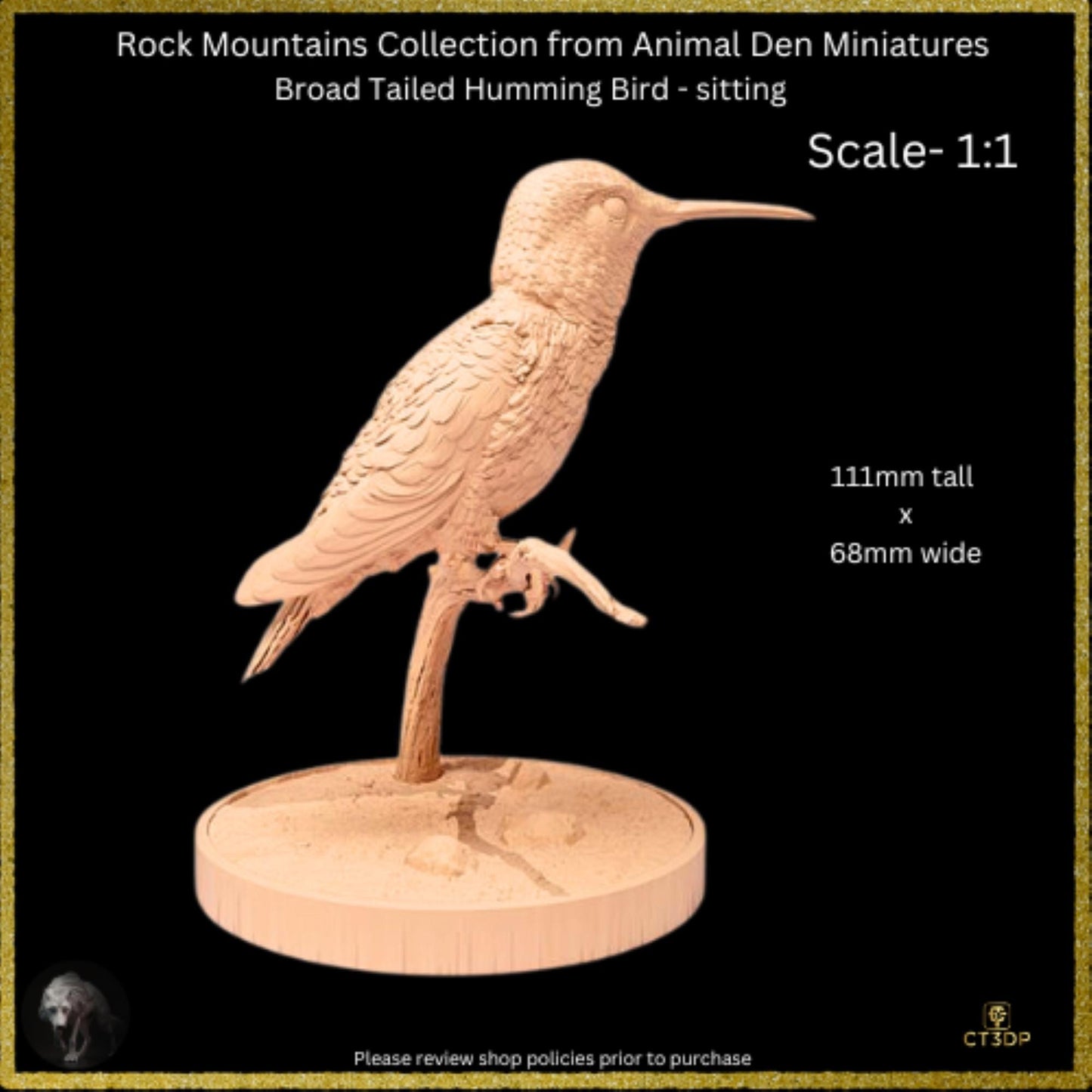 3D Printed Broad-Tailed Hummingbird Miniature - Animal Den Minis