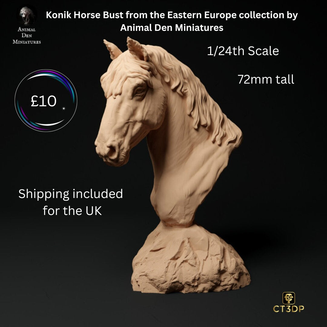 Konik Horse Bust from the Eastern Europe Collection by Animal Den Miniatures
