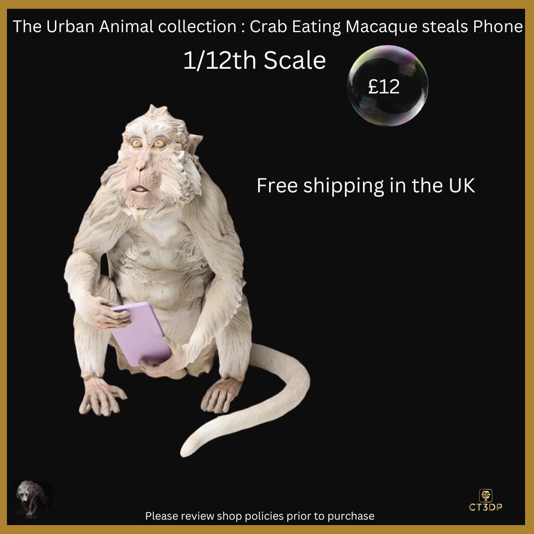 Urban Animal collection: Crab Eating Macaque steals phone - Fun model at 1/12th Scale