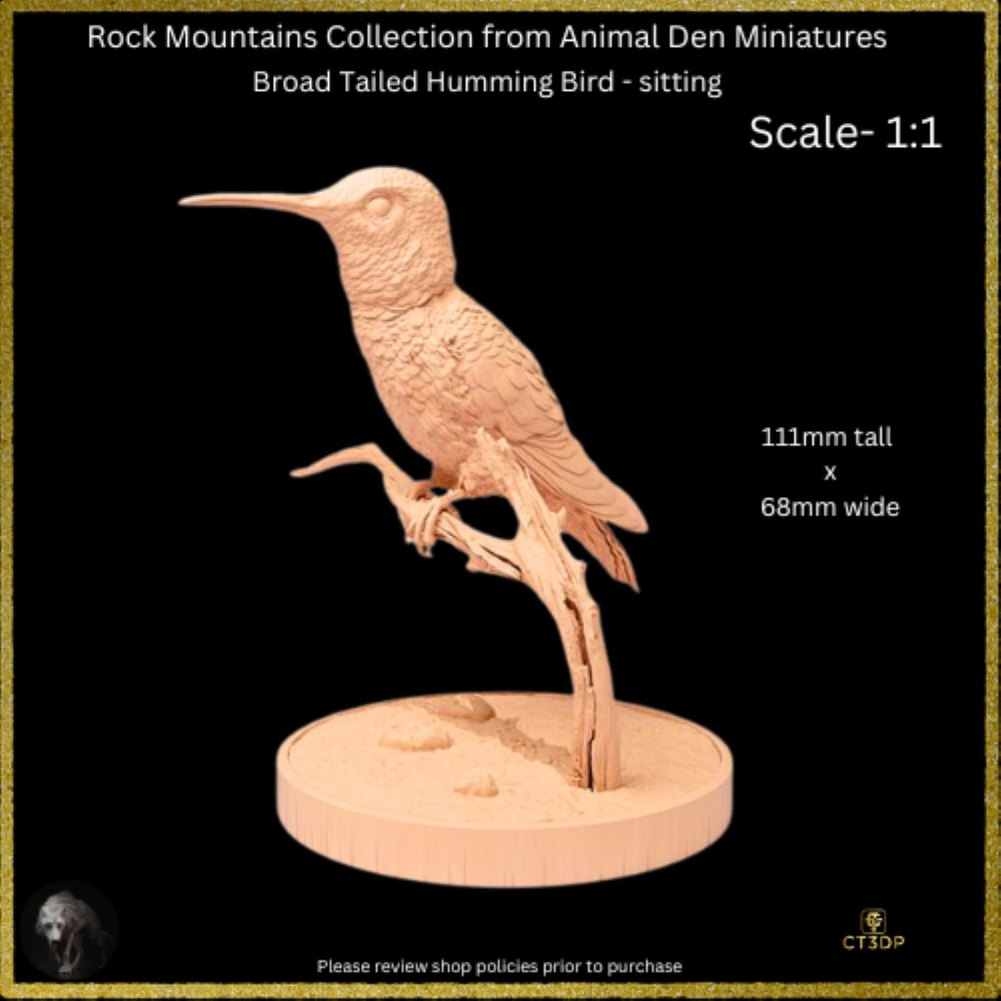 3D Printed Broad-Tailed Hummingbird Miniature - Animal Den Minis
