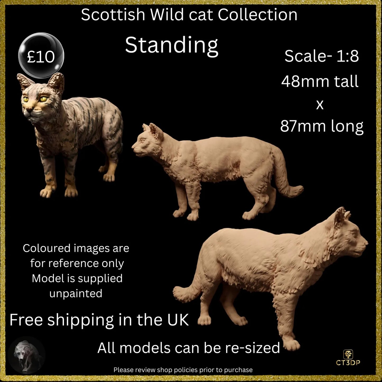 Three Scottish Wild cat models with pricing and product details
