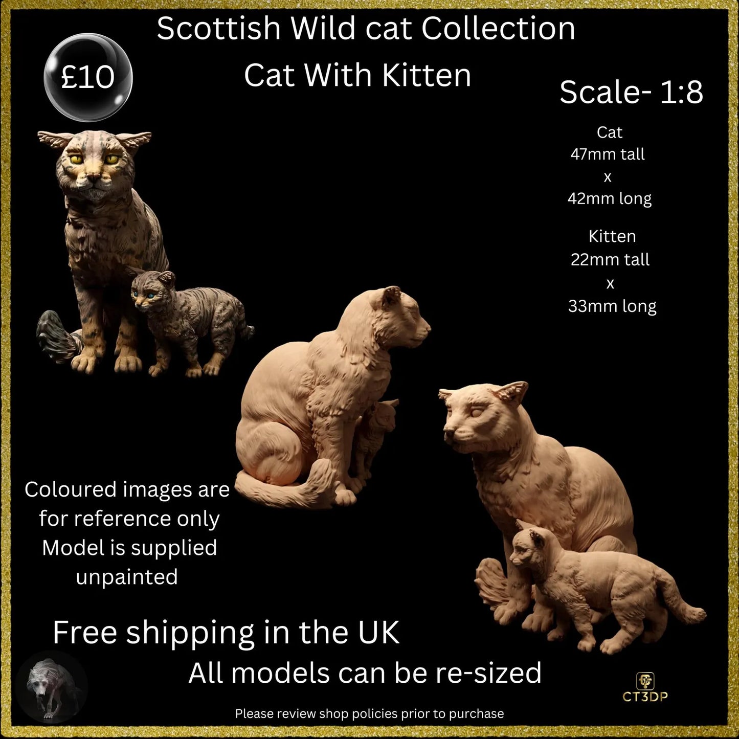 3D Printed Scottish Wildcat Family Miniatures