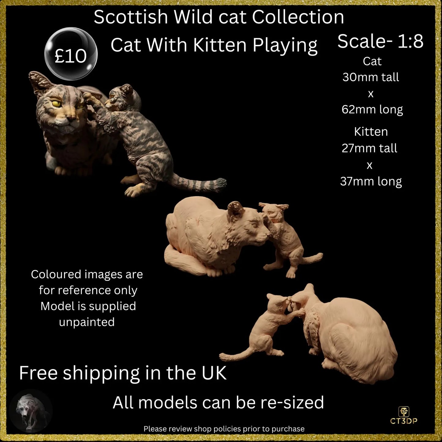3D Printed Scottish Wildcat Family Miniatures