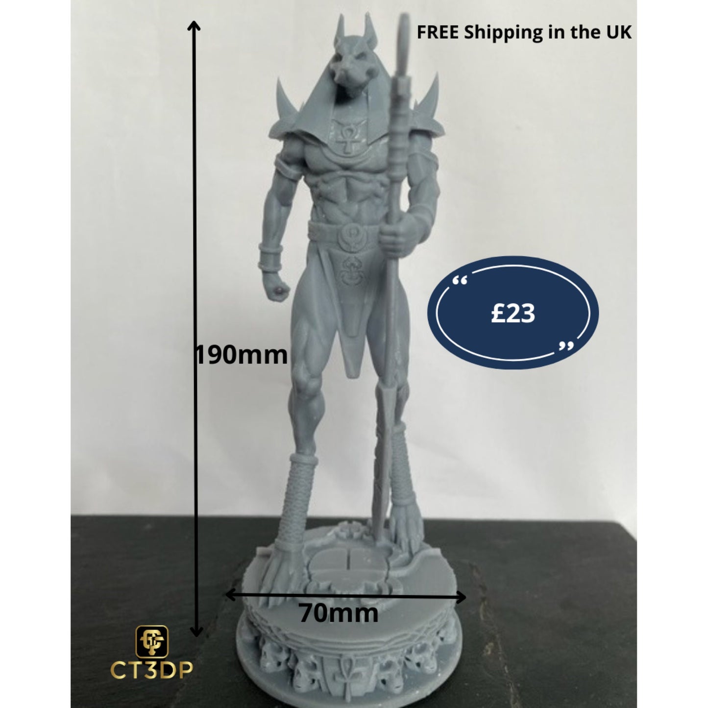Anubis Statue: Ancient Egyptian God of Death, 3D Resin Print (190mm)