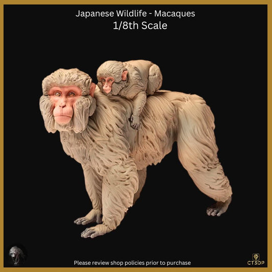 Japanese Macaque Monkey Miniature: Mother and Baby Figurine