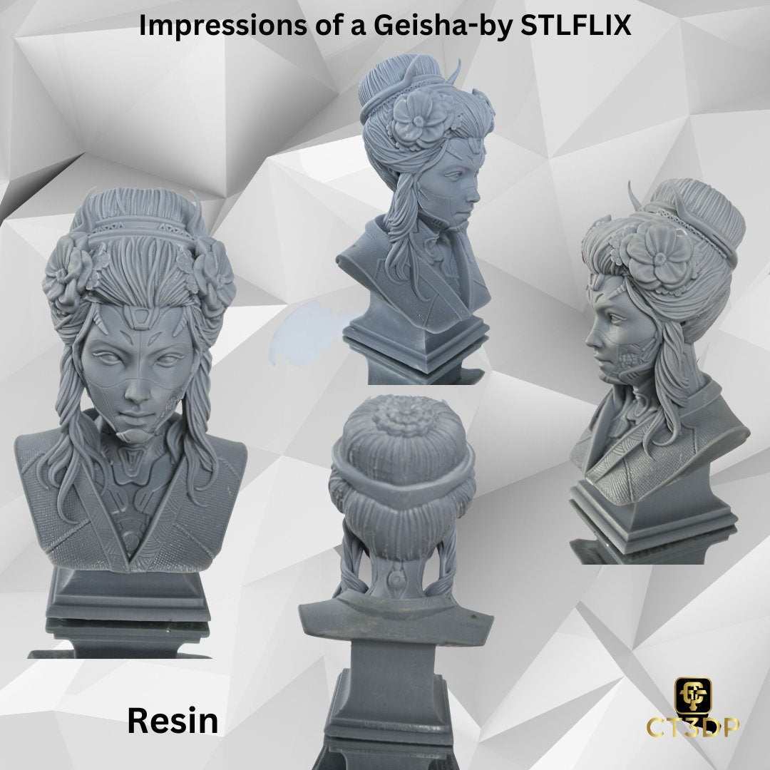 3D Printed Geisha Bust: STLFLIX Model, Unpainted Resin or Coloured Miniature