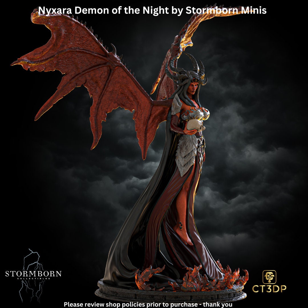 Nyxara Demon of the Night is a fearsome and Enigmatic Figure, haunting the dreams of mortals-Beautiful model sculpted by Stormborn Minis