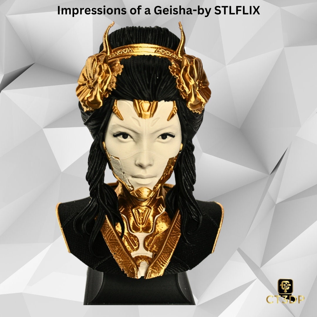 3D Printed Geisha Bust: STLFLIX Model, Unpainted Resin or Coloured Miniature