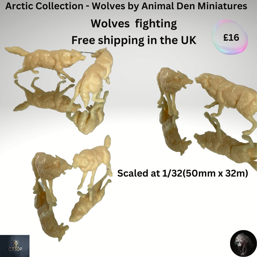 Fighting Wolves Miniature: Arctic Collection, 1/32 Scale