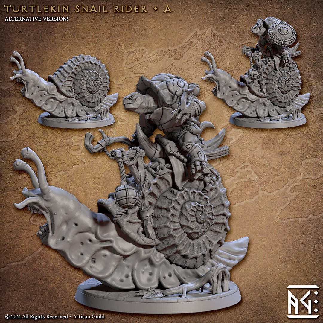 From Artisan Guild Comes Jadeshell Turtlekins Giant  Snail Riders- ideal for TTRPG-RPG-tabletop gaming-Roleplay