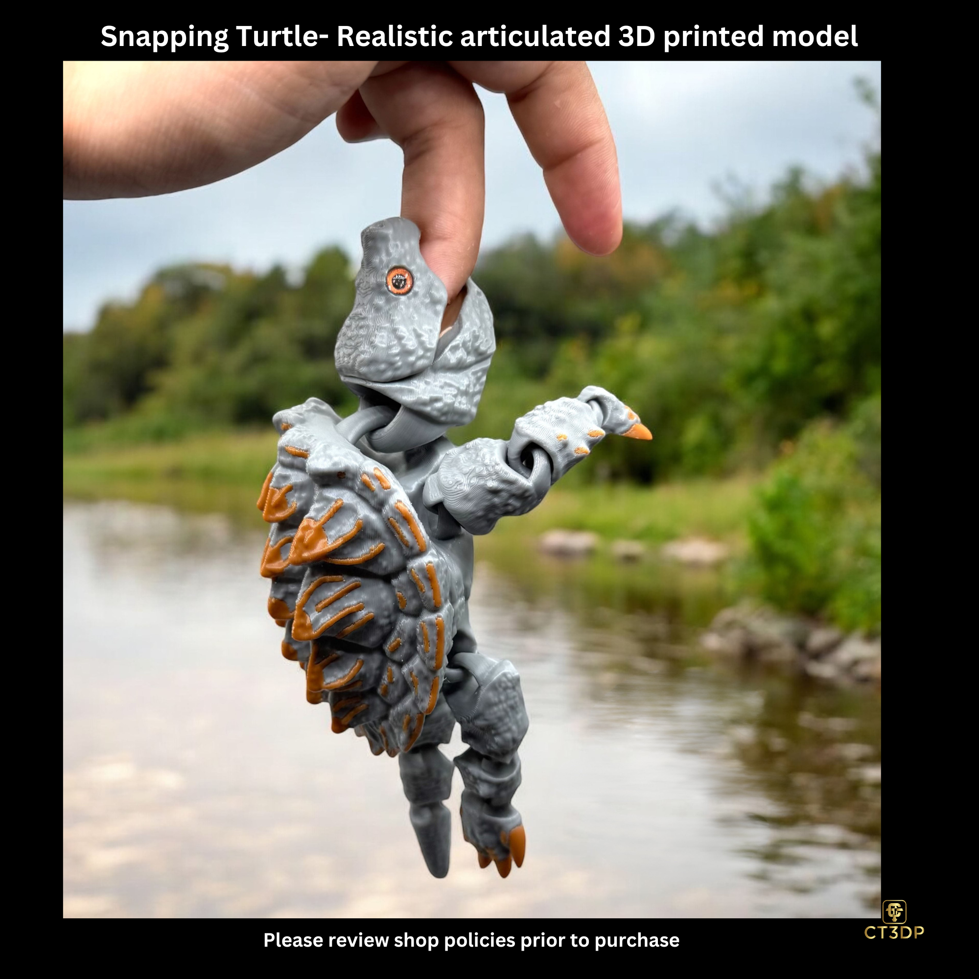 Realistic Snapping Turtle Miniature - 3D Printed PLA Model ...