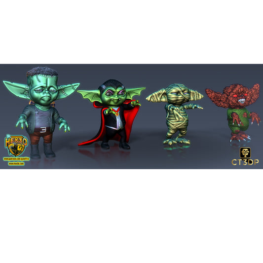 Halloween Grogu Miniature Set: Draccy, Mummy, Franky, Wolfy