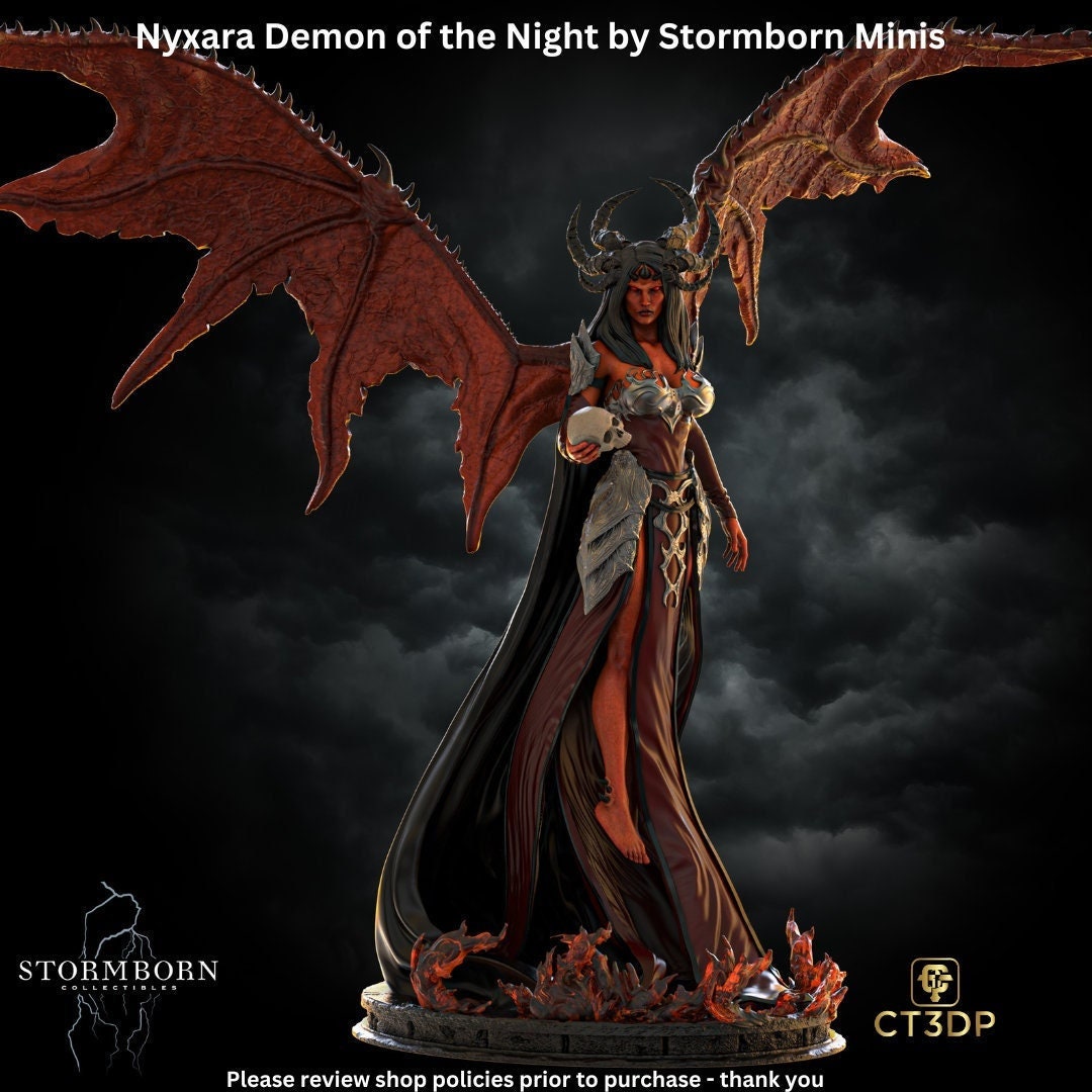 Nyxara Demon of the Night is a fearsome and Enigmatic Figure, haunting the dreams of mortals-Beautiful model sculpted by Stormborn Minis