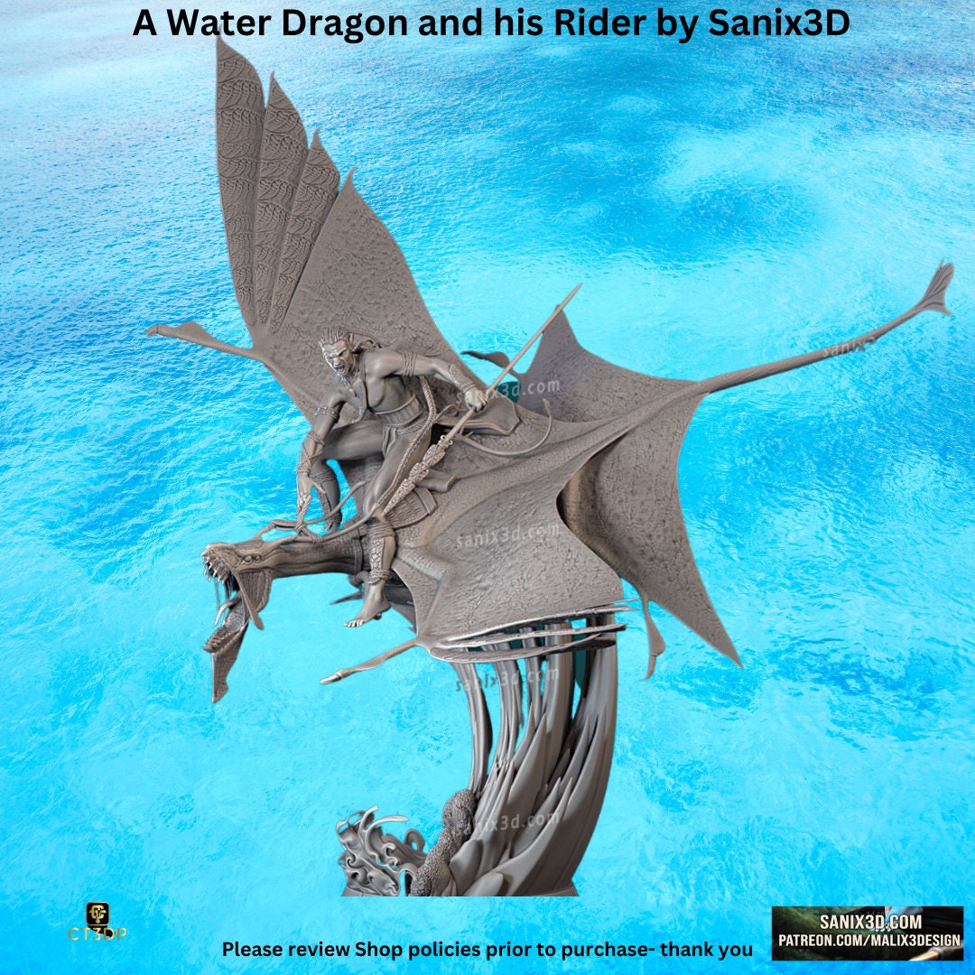 3D Printed Water Dragon and Rider Model by Sanix3D