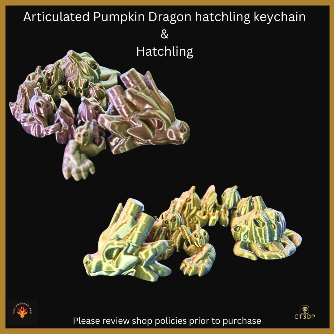 Articulated Pumpkin Dragon Hatchling & Keychain