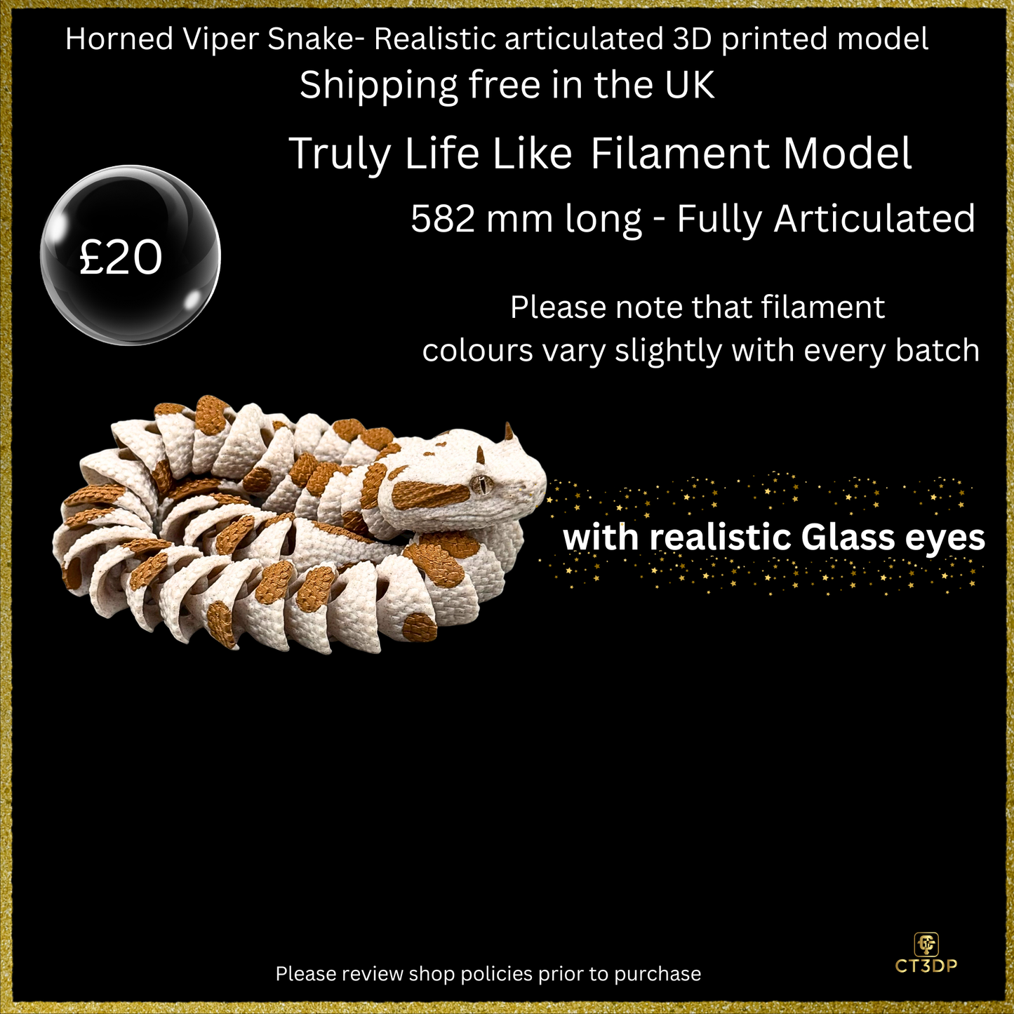 Realistic Filament Horned Viper Snake