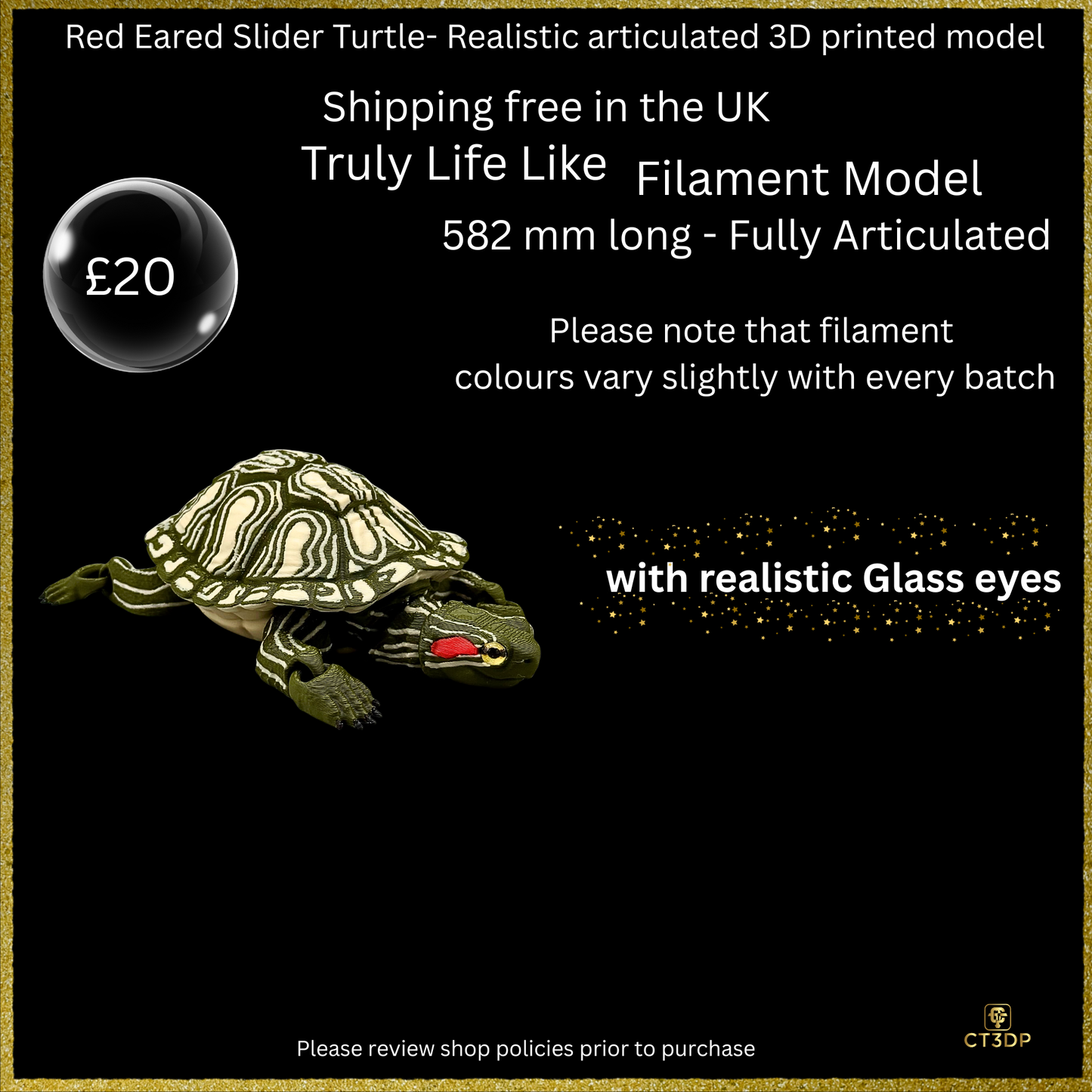 Realistic Filament Red Eared Slider Turtle