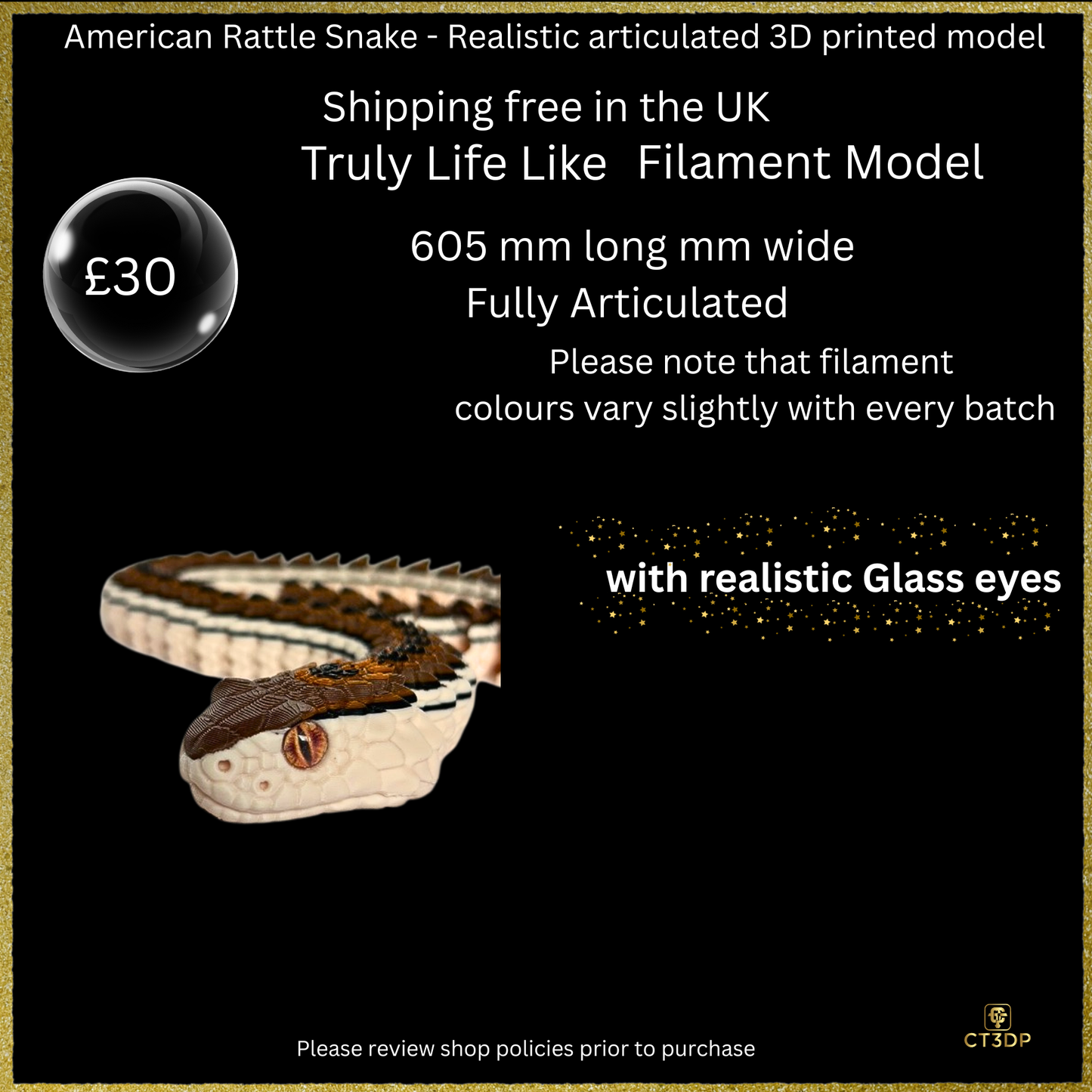 Realistic Filament American Rattle Snake