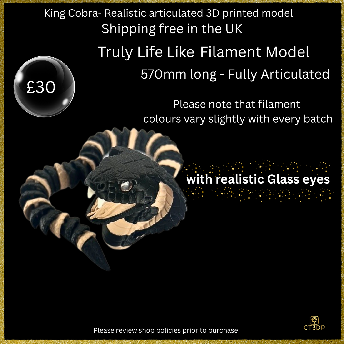 Realistic Filament King Cobra Snake