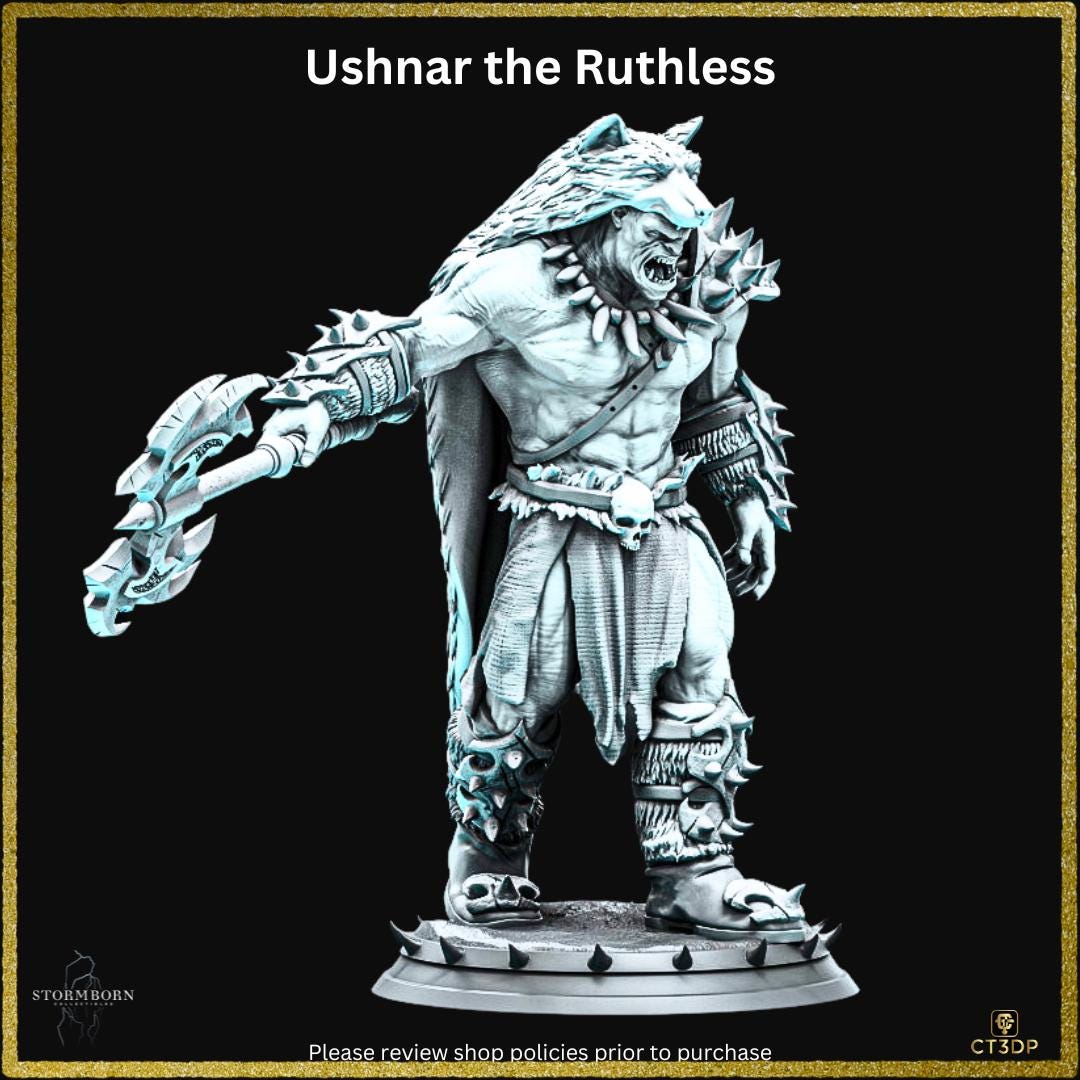 Ushnar the Ruthless Miniature: 3D Printed Resin Model (75mm/32mm)