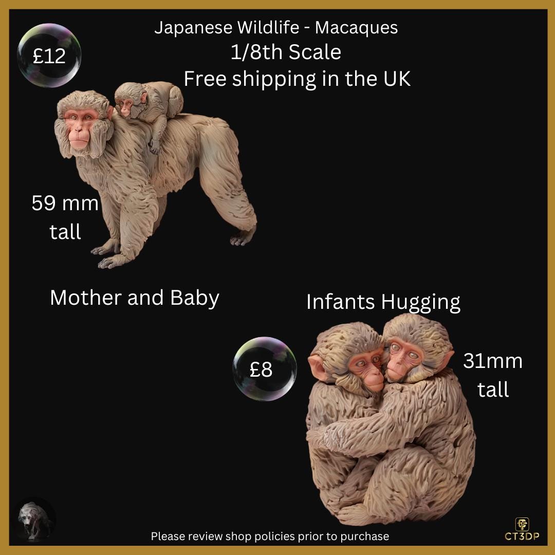 Japanese Macaque Monkey Miniature: Mother and Baby Figurine