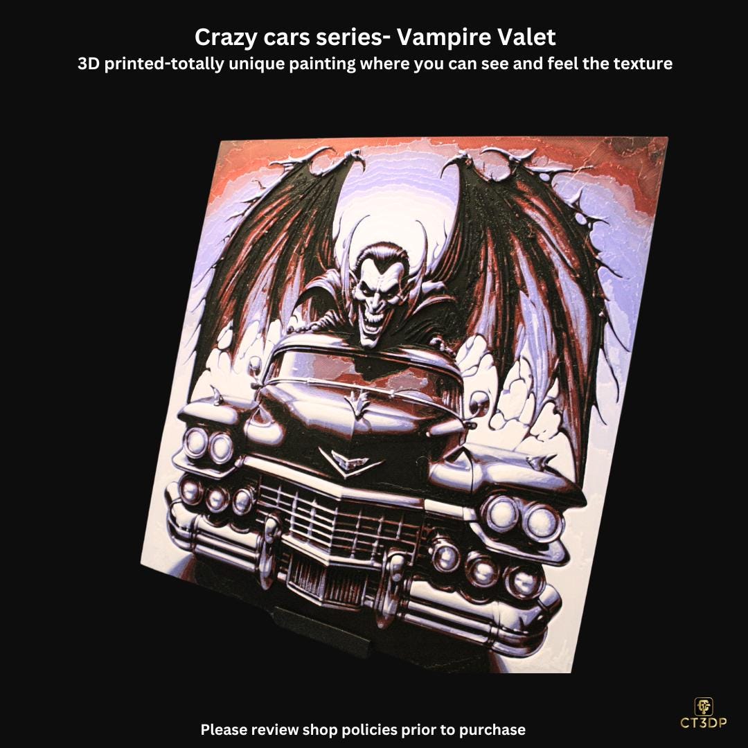 Crazy Cars- Vampire Valet -A 3D Printed painting of an unusual Car - fully 3D and great texture