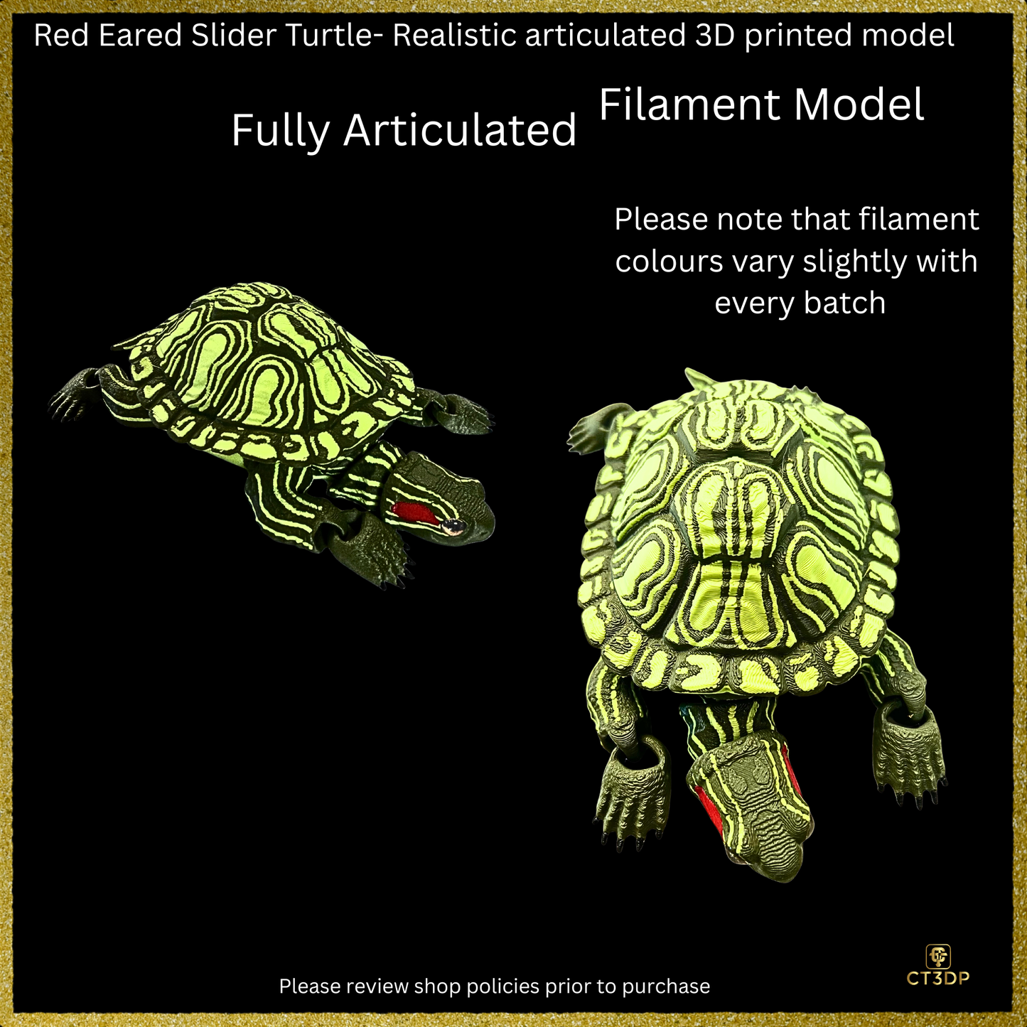 Realistic Filament Red Eared Slider Turtle