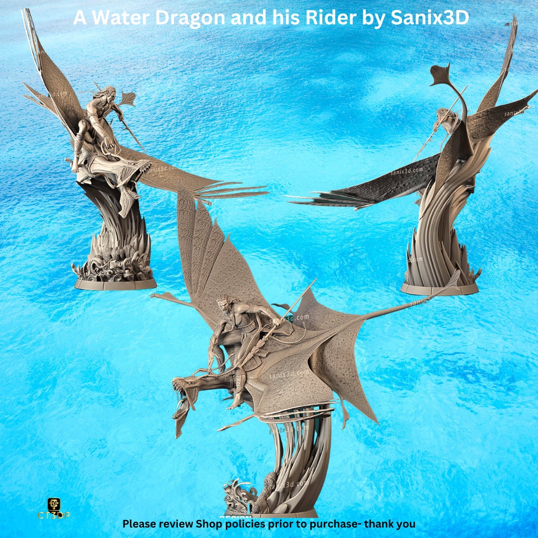 3D Printed Water Dragon and Rider Model by Sanix3D