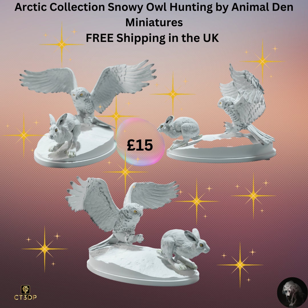 Snowy Owl Hunting Miniature: Arctic Collection, Animal Den Miniatures