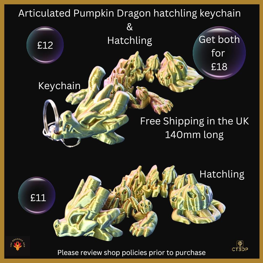 Articulated Pumpkin Dragon Hatchling & Keychain
