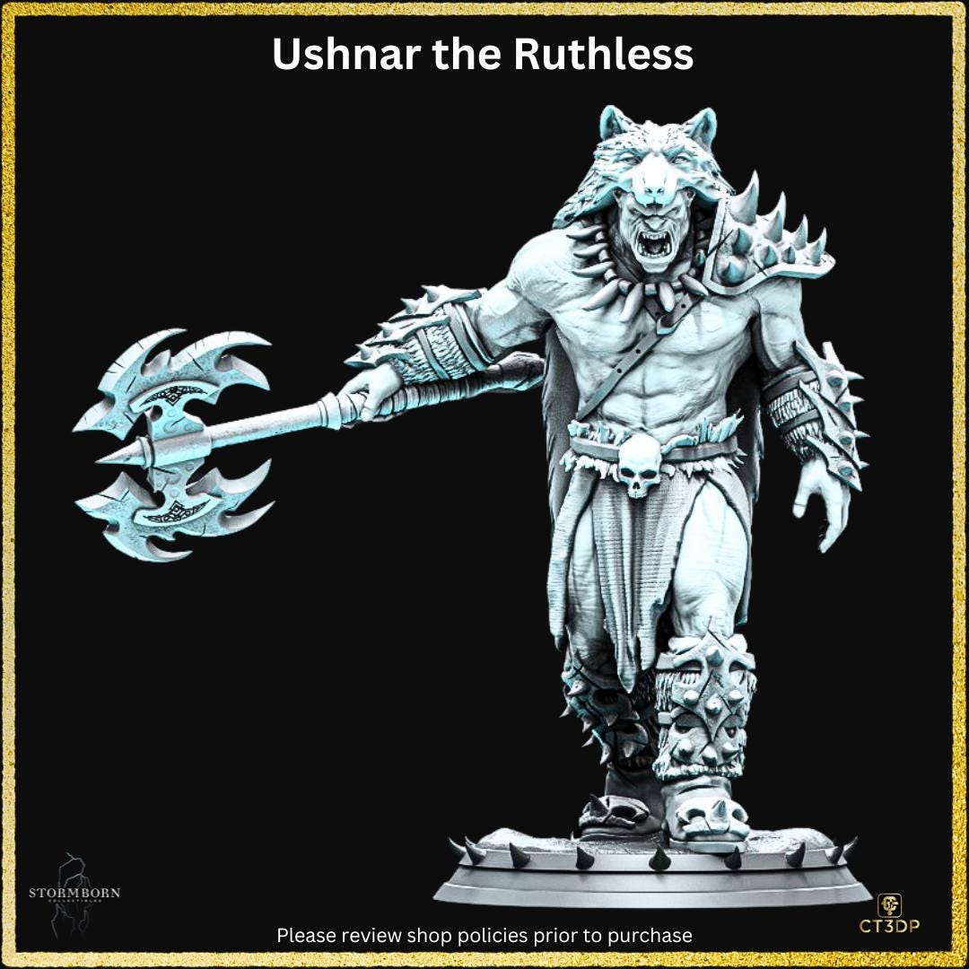 Ushnar the Ruthless Miniature: 3D Printed Resin Model (75mm/32mm)