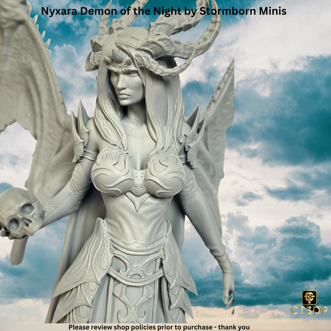 Nyxara Demon of the Night is a fearsome and Enigmatic Figure, haunting the dreams of mortals-Beautiful model sculpted by Stormborn Minis